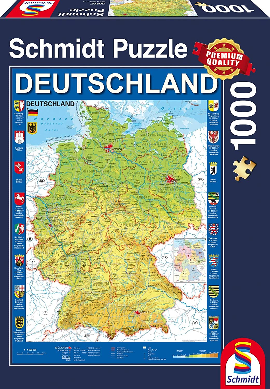 Schmidt Puzzle Map of Germany 1000 Pieces New 