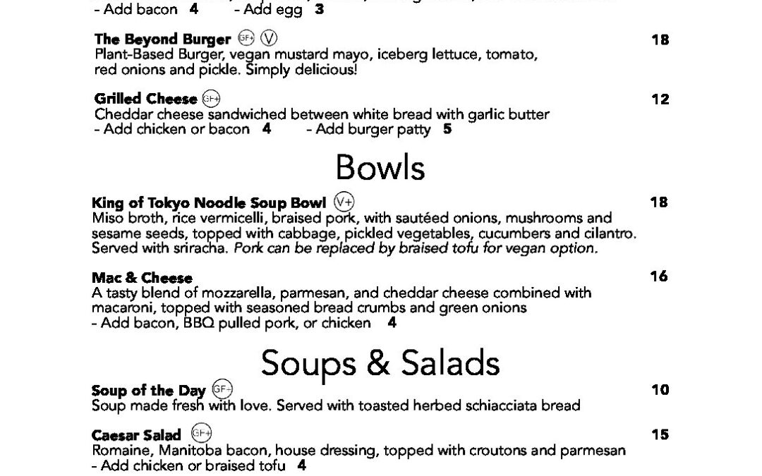 2022 November Menu Across the Board Game Cafe